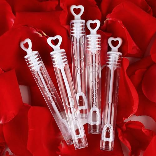 56 Stück Mini Seifenblasen Hochzeit Weiß mit Herzgriff – Fertig gefüllt – Ideales Gastgeschenk & Hochzeitsdeko. Romantische Wedding Bubbles für Valentinstag, Jubiläum & Party – Spaß für Kinder