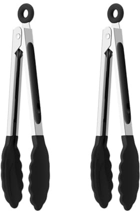 2 Pcs Silikon Zange für Airfryer, Silikonzange, Tongs Kitchen Mit Versiegelter Antihaft-Gummispitze und Silikonbeschichtetem StahlgriffFleischzange Edelstahl Ideal Zum Kochen/BBQ/Salat