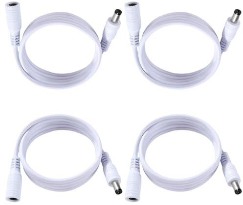 4 Stück DC Verlängerungskabel, 5,5x2,1 mm 24V 12V DC Power Verlängerungskabel 22AWG, Männlich Weiblich Verlängerung Kabel Netzkabel Verbinder, für Sicherheitskameras, Weiß