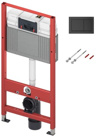 TECE TECEBase WC Vorwandelement Montageelement für Wand WC | inklusive Befestigung | inklusive 2-Mengen Drückerplatte Farbe schwarz matt