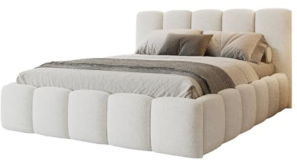 FurniDe24 Polsterbett Venus mit Bettkasten, Doppelbett mit Kopfteil, Metall-Lattenrost & Gasdruckfedern, Bouclé-Stoff, Bettgestell, Modernes Bett für Schlafzimmer - weiß (Quelle 01, 160 x 200 cm)