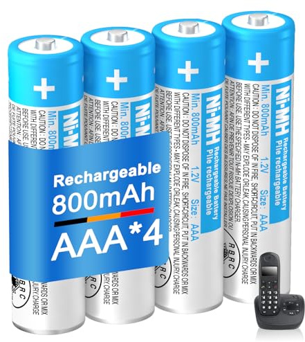 BENNTOP 4 Stück AAA Akku NI-MH 800mAh 1.2V Wiederaufladbare für Gigaset | AAA Batterien für Panasonic Schnurlos Telefone,Gigaset BT Mobilteile,Geringe Selbstentladung,Sofort Nutzbar,2500 Zyklen