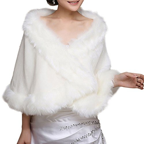 Insun Damen Brautzusatz Elfenbein Kunstpelz Winter Cape Umhang Braut Hochzeit Schal