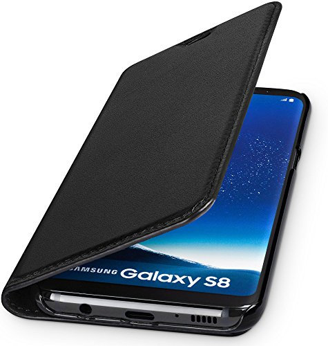 WIIUKA Tasche -TRAVEL- für Samsung Galaxy S8 mit Kartenfach, extra Dünn, Tasche Schwarz, Kunst-Leder Hülle kompatibel mit Samsung Galaxy S8