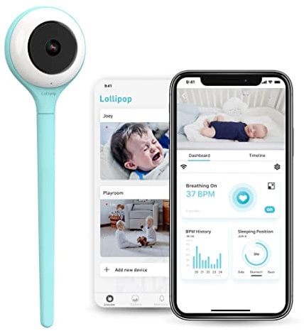 Lollipop Babykamera (Türkis) - Voll ausgestattete Smart-Wi-Fi-Kamera mit echter Schrei-Erkennung und Sauerstoffüberwachung/Schlafverfolgung-Abonnementplan. (Zubehörfrei) (7-Tage-Testversion)