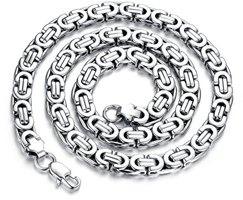 Cupimatch Herren Edelstahl Halskette Panzerkette: Klassische 57cm Biker Hochglanz Poliert Rock Punk Königskette Massiv Dick 9mm Byzantinische Gliederkette Geschenk für Hip Hop Männer Junge, silber