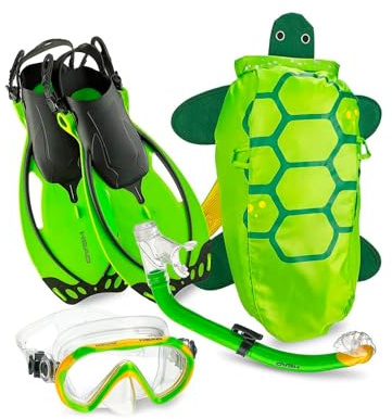 Mares Head Italian Collection Premium Youth Sea Pals Character Kids Mask Fin Snorkel Set Snorkeling Gear - Ultra-Clear Tempered Glass Lens Snorkeling Set , Lime, Large/1-4