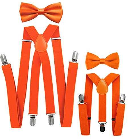axy Vater-Sohn Partnerlook Hosenträger mit Fliege Set für Herren-Damen-Kinder (Orange (Herren 2,5cm + Kinder Hosenträger Breit 2,5cm))