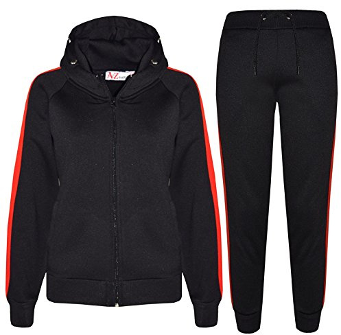 A2Z 4 Kids Girls Boys Tracksuit Plain Zipped Hooded Sweatshirt Top Bottoms Gym Jogging - T.S 102 Black Red 13