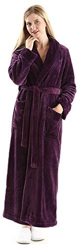 Dressing Gown Women Full Length Robe Plus Size Fleece Winter Warm Bathrobe, UK10-14(label L), Purple