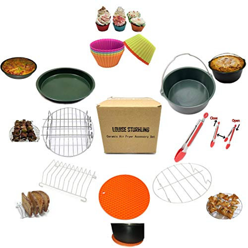 LOUISE STURHLING 8-teiliges gesundes Keramik-Luftfritteuse XL Zubehör-Set, BPA-frei & teflonfrei, spülmaschinenfest, kompatibel mit allen 3,7-6,0 Qt Luftfritteusen & Schnellkochtöpfen