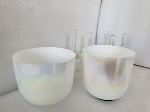 Pearl white cosmic color Crystal Singing bowl Solfeggio Harmonics set 8pcs in Perfect Musical Note 396HZ 417HZ 528HZ 528HZ 639HZ，741HZ852HZ，963HZ for sound therapy