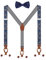 Herren Hosenträger Fliege Set 2 WAY TO WEAR 6 Leder Knopfloch 3 Clips Y-Form 3,5cm Breit Verlängerte Hosenträger für Körpergröße 160-200cm - Königblau Paisley