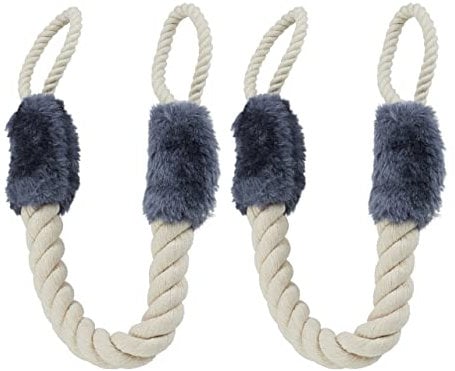 Relaxdays Türkordel Klemmschutz, 2er Set, Türstopper Klinke, Baby Türsicherung, weich, Baumwolle, 57 cm, beige/blaugrau