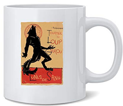 Poster Foundry Loup Garou Noir Kaffeetasse / Teetasse mit Werwolf, Chat Noir, Parodie, Keramik, 340 ml