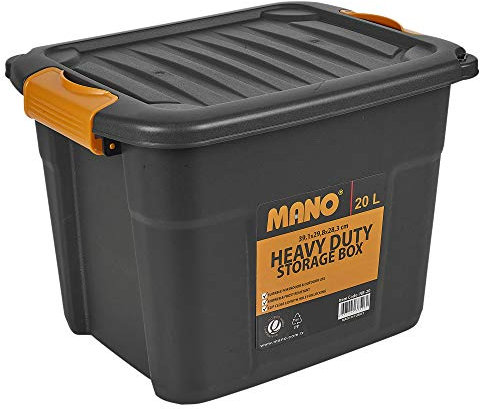 URBNLIVING Large Mano Black Plastic Storage Box With Clip On Lids (1, 20 Litre)