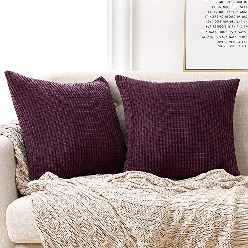 Deconovo Kissenbezug Dekokissen Kissenhülle Dekorative Zierkissenhülle Super Weich Kissenbezüge Decor für Sofa Couch Wohnzimmer, 50x50 cm, Dunkelviolett, 2er Set
