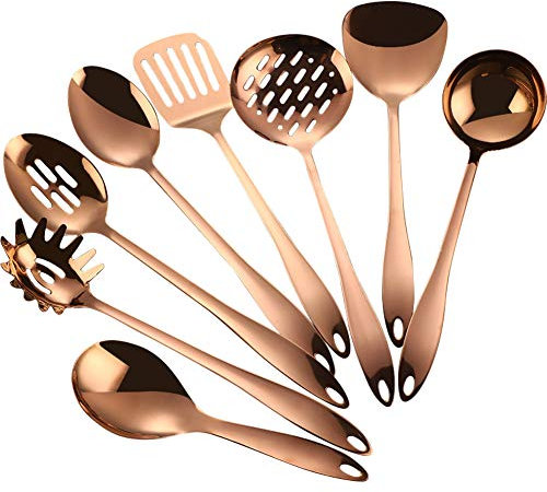 Kelendle 8 Piece Stainless Steel Kitchen Utensil Set Rose Gold Nonstick Cooking Utenisls Titanium Plated Kitchen Tools Gadgets Slotted Spatula Spoon Turner Ladle Dishwasher Safe