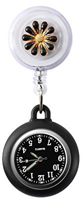 SibyTech Fob Watch, Clip-on Hanging & Retractable Medical Pocket Nurse Fob Watch for Men Women, Pointer Glow in Dark, Health Care Nurse Doctor Brooch Fob Watch (Black)