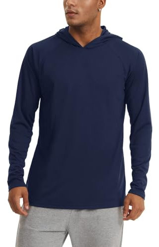 KEFITEVD UV Shirt Herren Langarmshirt UPF 50+ Sport T-Shirt Sommer Hoodie Atmungsaktiv Funktionsshirt Schwimmshirt Dunkelblau L