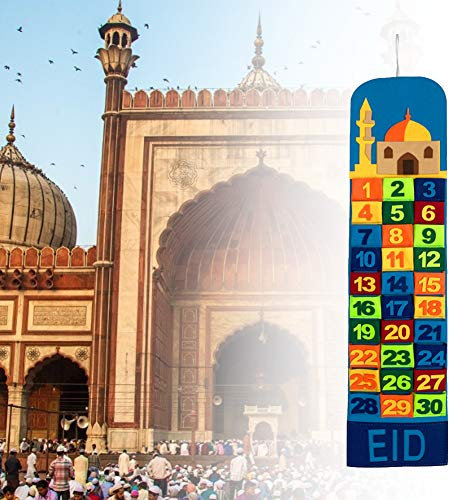 JoyFan Filz Ramadan Kalender, Adventskalender 2021 Ramadan Dekorationen - Eid Mubarak Hängender Countdown-Kalender - Adventskalender Für Kinder Mit 30 Kleinen Taschen - Ramadan Countdown Kalender