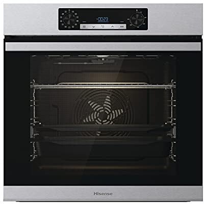 Hisense BSA65226AX Horno Multifunción con Vapor + Función Freidora de Aire sin Aceite, Gran Capacidad 77L,Cocción Simultanea 5 Niveles, ventilador XXL, Pizza mode 300º, Puertas removibles Inox