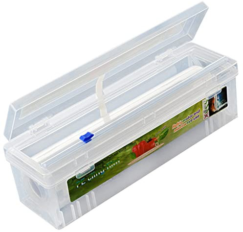 Cling Film Dispenser and Cutter Wrap Dispenser, Plastic Cling Wrap Refillable Plastic Wrap Dispenser With Slider Cutter Food Wrap Stretch Clear Cling Wrap (Large Size Dispenser + Cling Film)