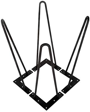 Pieds de Table Basse 25cm - Pied Metal Noir 2 Tiges - Charge Max.300lb - Pieds Meuble en Épingle à Cheveux Jambes de Bricolage - avec Vis et Protecteurs de Sol - 10in