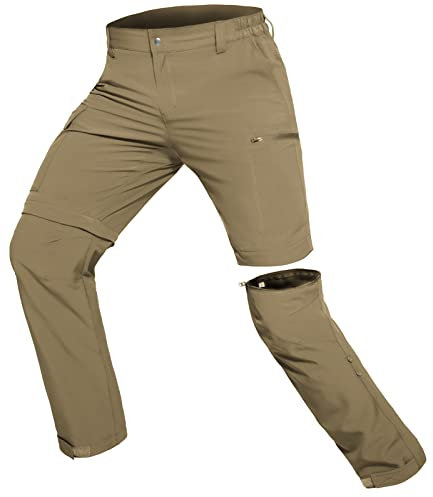 Hiauspor Wanderhose-Herren-Zip-Off-Outdoorhose-Sommer-Leicht-Trekkinghose-Atmungsaktiv-Schnell-Trockend-Funktionshose-Softshellhose-mit-5-Tiefe-Taschen (XL, Khaki)