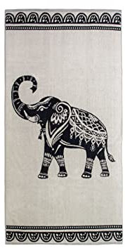 BIANCHERIAWEB Strandtuch 90 x 165 cm Jacquard Design Safari Elefant Frottee Handtuch Strand oder Pool