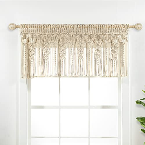 Lush Decor Boho-Makramee-Volant, strukturierter Baumwollvolant, 127 x 50,8 cm, neutral – Boho-Küchenvorhänge & Wanddekoration, Makramee-Volant, Badezimmer-Fenstervorhänge