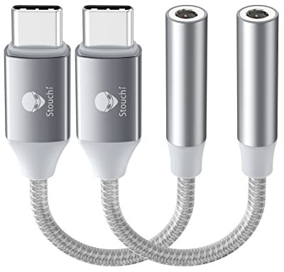 USB C to 3.5mm Jack Adapter,Stouchi USB C Headphone Audio Jack Adapter Type C to 3.5mm Hi-Fi DAC Compatible for Samsung Galaxy S23/S22/S21,Pad Air Pad Pro 2022,Note20,Pixel 7,Pad mini 6-Silver 2 Pack