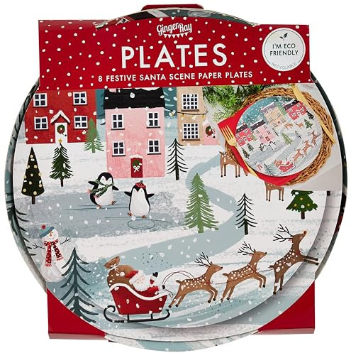 Ginger Ray MLC-122 Lot de 8 assiettes en papier Motif scène de Noël Multicolore 25 cm