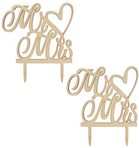 KOMUNJ 2 Stück Cake Topper Hochzeit Kuchendekoration Mr Mrs Tortenstecker Holz Kuchen Topper, für Wedding Brautpaar Tortendeko Kuchendeko