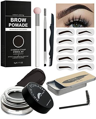 Augenbrauen Pomade und Braue Wachs Transparent Gel-16Pcs Stempel Augenbrauengel Shaping Set, Wasserfest, Langanhaltender Halt, Hochpigmentiert Augenbrauenfarbe Makeup, Geschenke für Frauen-05Ebenholz