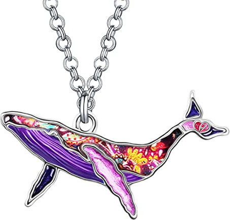 BAMAY Emaille Legierung Süß Wal Halskette Ozean Fisch Anhänger Ketten Meer Tiere Schmuck Geschenke für Damen Mädchen (Violett)