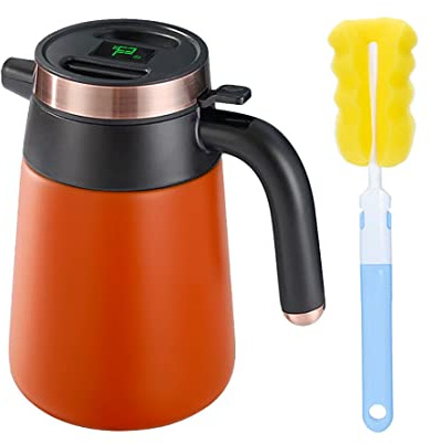 1.6 liter Isolierkanne Thermoskanne, 304 Edelstahl Isolierkanne Kaffeekanne mit LED Temperaturanzeige Thermoskanne, ideal als Kaffeekanne oder Teekanne, Thermokanne mit 48H Wärmespeicherung (Orange)