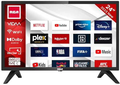 RCA iRV24H3 Fernseher 24 Zoll (60 cm) 720p, Smart TV mit Netflix, Prime Video, Rakuten TV, DAZN, Disney+, YouTube, UVM, WiFi, Triple-Tuner DVB-T2 / S2 / C