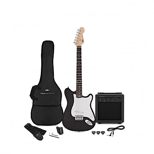 VISIONSTRING Full Size Kit de iniciación de guitarra eléctrica negra con amplificador para principiantes
