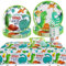 Riisoyu 61 Piezas Juego de Cubiertos Dinosaurio, Niños Dinosaurio Party Platos Platos Vajilla de Cumpleaños de Dinosaurio para la Decoración de la Fiesta de Cumpleaños del Tema de Los Niños