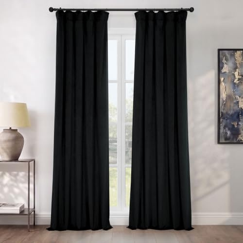 HPD Drapes Heritage Velvet Plush Curtains 108 Drop Blackout Curtains Bedroom Living Room 50 x 108 Inch 1 Panel Black