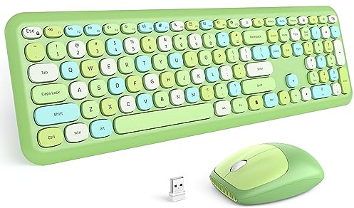 MOFII Kabellose Tastatur und Maus, bunte Tastatur in voller Größe mit Nummernblock, leise, niedliche kabellose Maus, 2,4 GHz, ausfallfreie Verbindung, für PC, Laptop, Computer (Grün)
