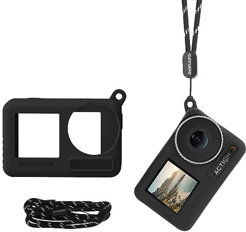 Silicone Skin Cover Protective Case for DJI OSMO Action 4/ Action 3 Camera, Portable Drop-proof OSMO Action 4/3 Camera Sleeve Case Accessories Protector with Neck Strap (Black)