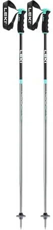 LEKI Women’s Neolite Airfoil Lightweight Aluminum Ski Poles for Alpine Skiing - Gunmetal-Black-Light Turquoise - 115 cm