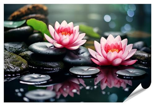islandburner XXL Bild Poster Bade Steine Seerose Zen Garten Generativ Premium Bilder Fotodruck