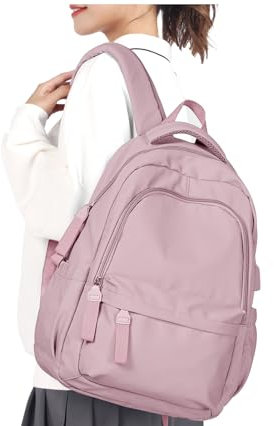 WEPLAN Sac a Dos Scolaire Fille Lycee Ados Sac à Dos Collège Cartable Loisir Sacs d'école Backpack School Bag Sacs pour Prdinateur Portable 14 Pouces Femme Garcon,Gris Rose