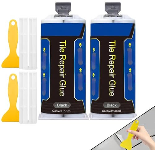 Colle De Réparation De Carrelage, Colle Adhésive Pour Carrelage, Kit De Réparation De Porcelaine, Colle Pour Réparation De Céramique Et De Porcelaine (Noir-2 pièces)