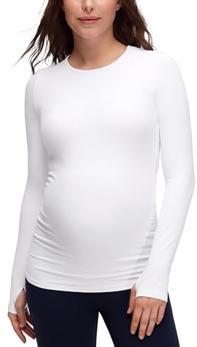 CRZ YOGA Butterluxe Maternity Crewneck Long Sleeve Shirts - Athletic Yoga Casual Pregnancy Womens Tee Tops Basic Layer Soft White Medium