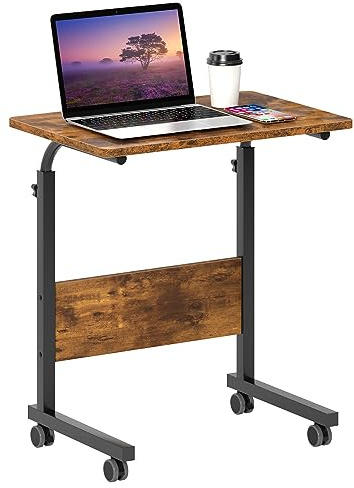 SDHYL Table Roulette Hauteur Reglable Table Roulante pour Lit Canapé Table d'appoint Mobile 60x40 cm Table Bureau avec Roulettes Verrouillables pour Ordinateur Portable + Rainure pour Tablette Vintage