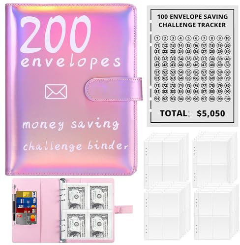 100 Briefumschläge, 100 Envelope Saving Challenge Sparbuch für Geld Budget Planner mit 25 Geldspar Trackern um 5050€ zu Sparen- Budget Binder für Schule, Zuhause, Büro